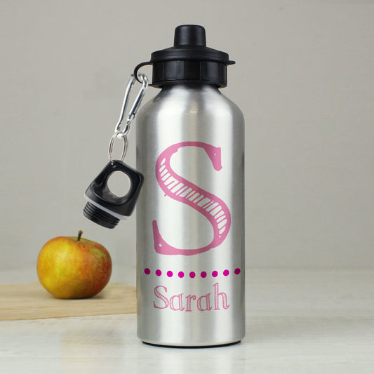 Personalised Pink Name Silver Drinks Bottle