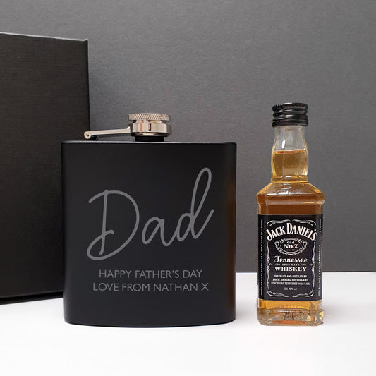 Personalised Free Text Hip Flask and Whisky Miniature Set