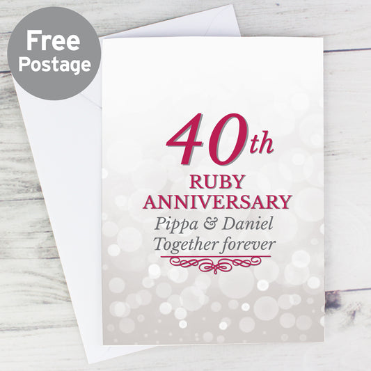 Personalised 40th Ruby Anniversary Card