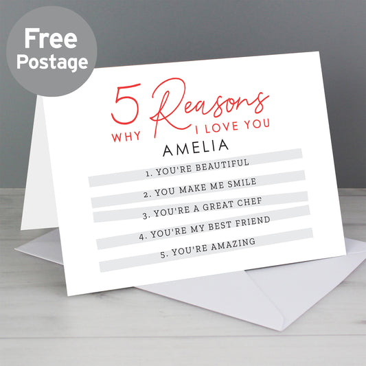 Personalised 5 Reasons Why Card