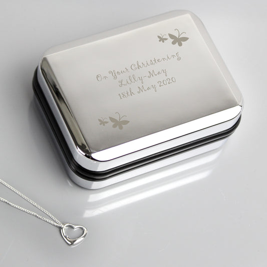 Personalised Butterfly Sterling Silver Heart Necklace and Box