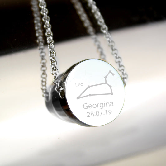 Personalised Leo Zodiac Star Sign Silver Tone Necklace (July 23rd - August 22nd)