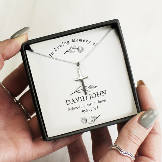 Personalised In Loving Memory Cross Sentiment Necklace and Box