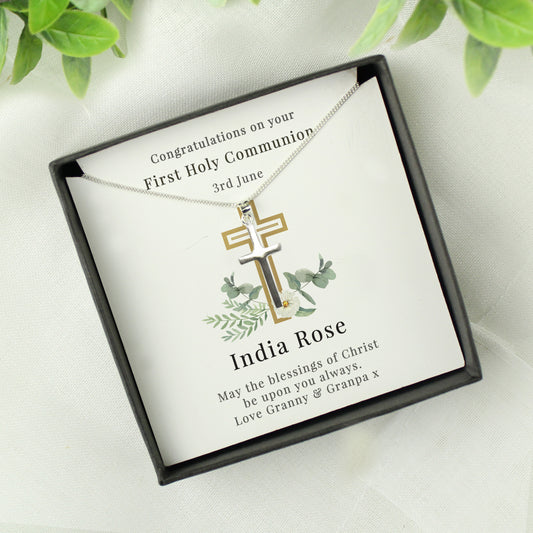 Personalised Floral Religious Sentiment Cross Necklace and Box