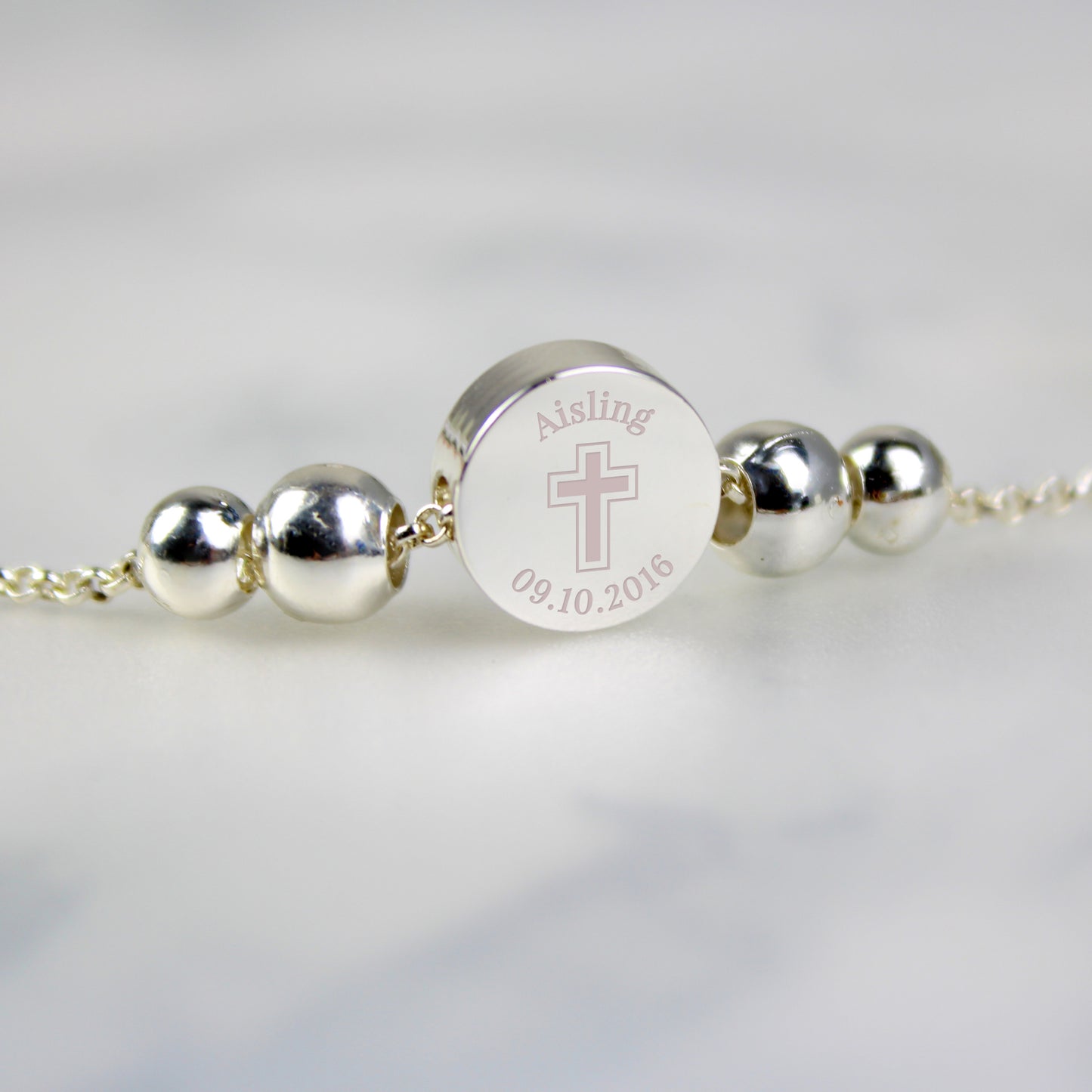 Personalised Silver Tone Cross Round Bracelet