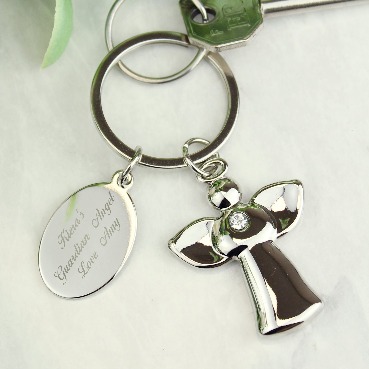 Personalised Silver Plated Angel Keyring