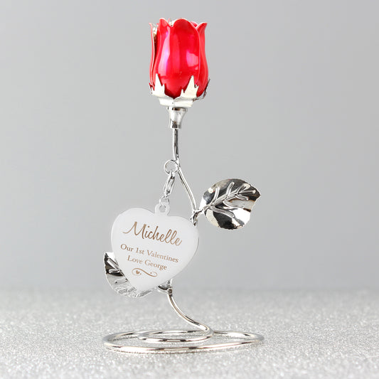 Personalised Swirls & Hearts Red Rose Bud Ornament