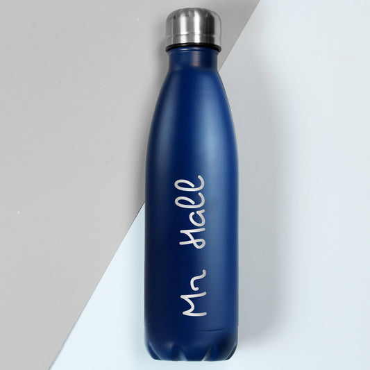 Personalised Name Only Blue Metal Insulated Drinks Bottle