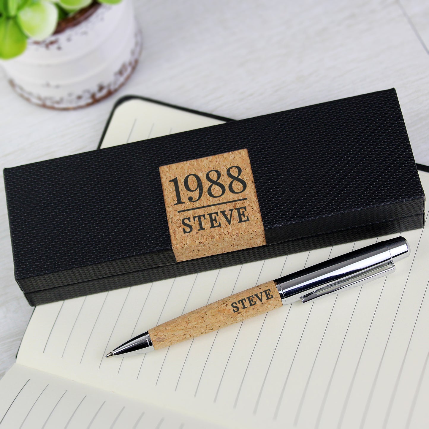 Personalised Large Date & Name Cork Pen Set