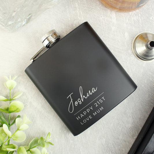 Personalised Free Text Script Black Hip Flask