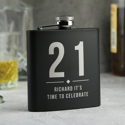 Personalised Big Numbers Black Hip Flask