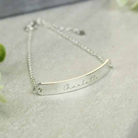 Personalised Name Only Silver Tone Bar Bracelet