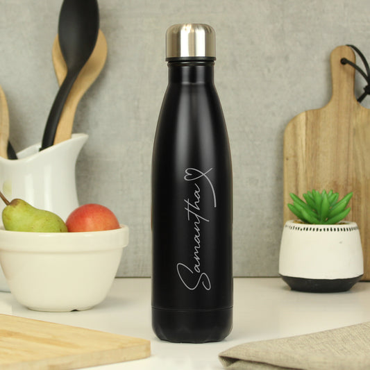 Personalised Heart Black Metal Insulated Drinks Bottle