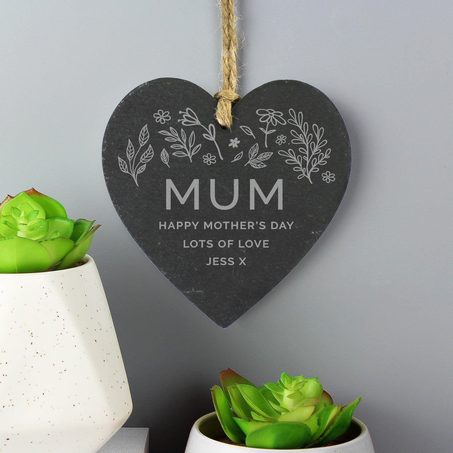 Personalised Botanical Slate Heart Decoration