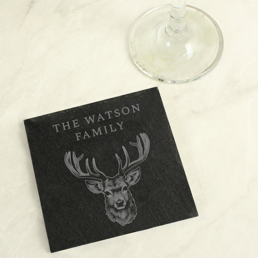 Personalised Stag Slate Coaster