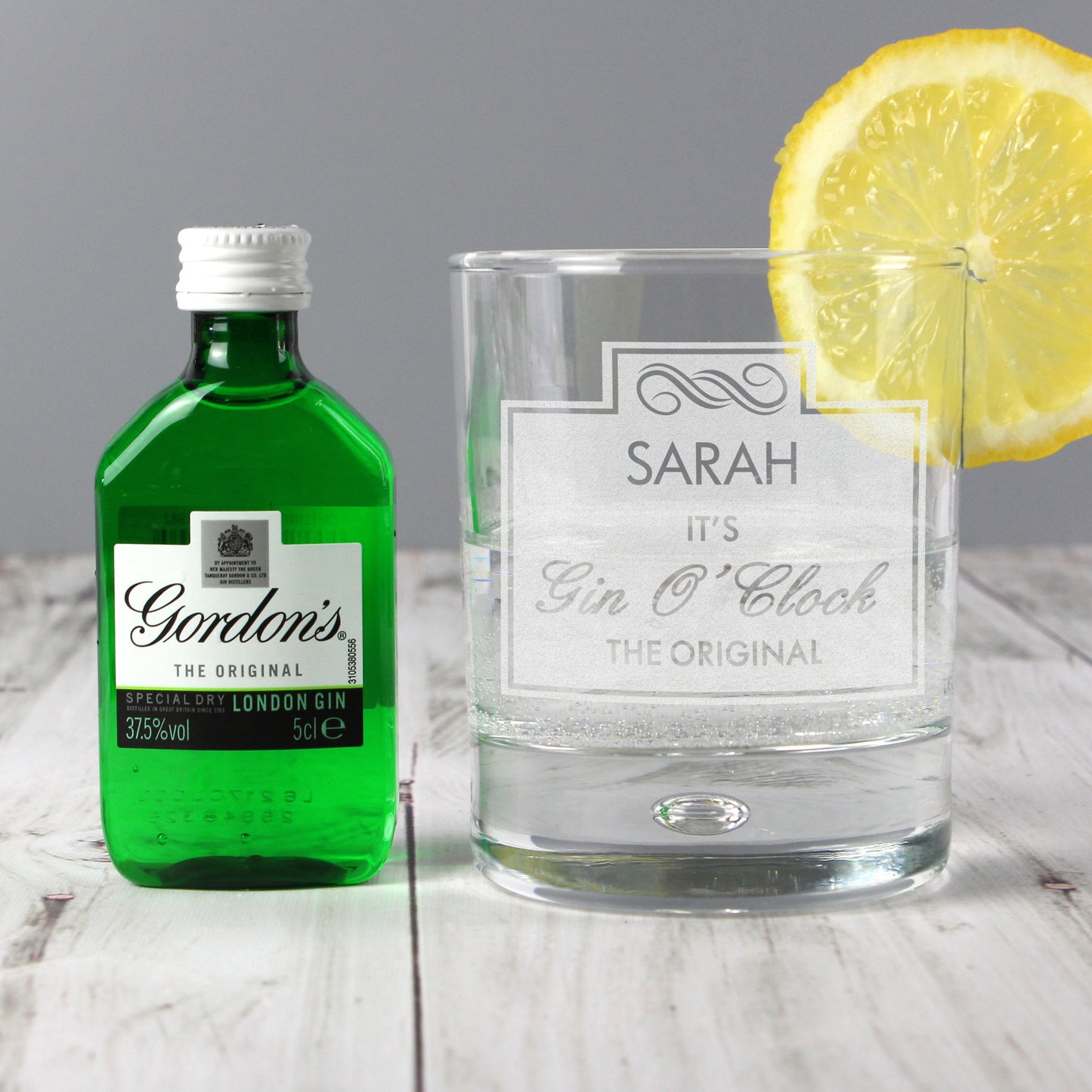 Personalised Gin OClock Glass & Gin Miniature Set