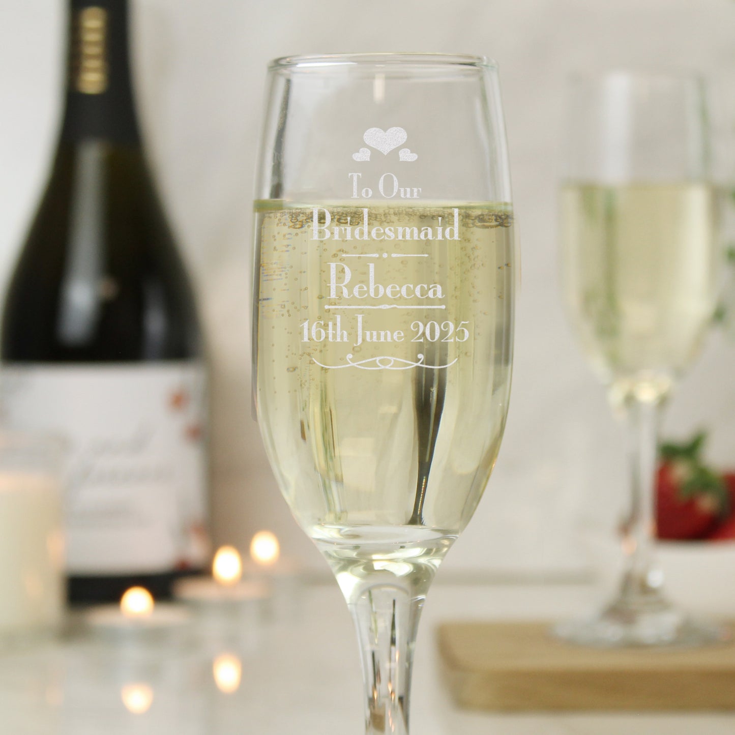 Personalised Decorative Wedding Bridesmaid Glass Flute