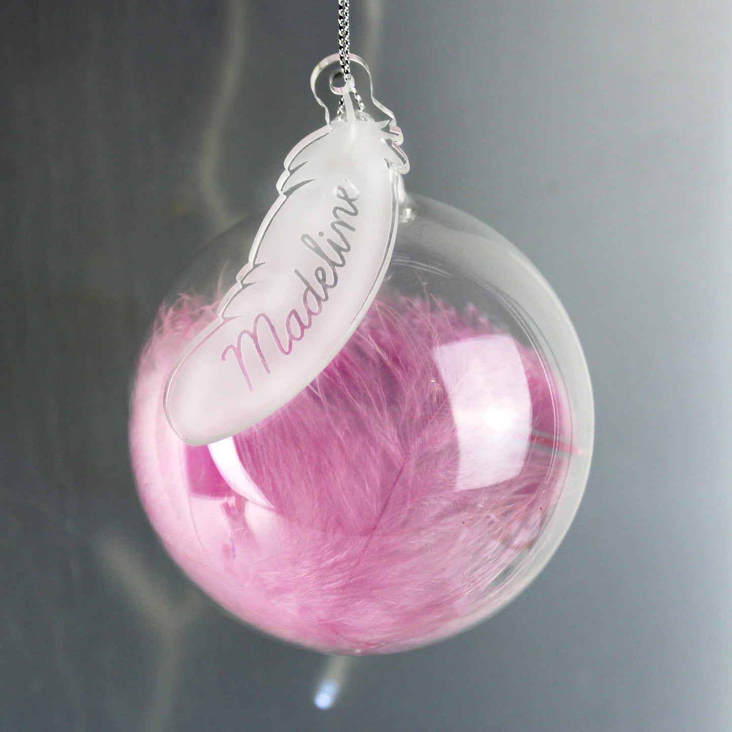 Personalised Pink Feather Glass Bauble