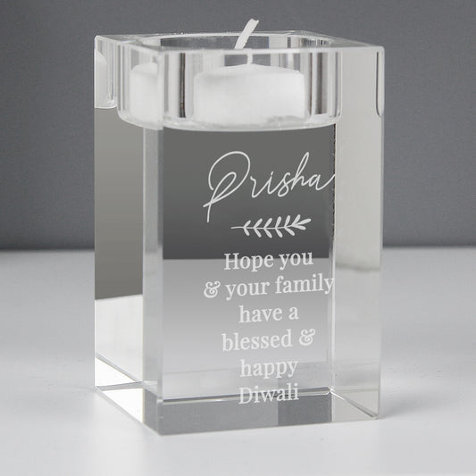 Personalised Leaf Free Text Glass Tea Light Holder