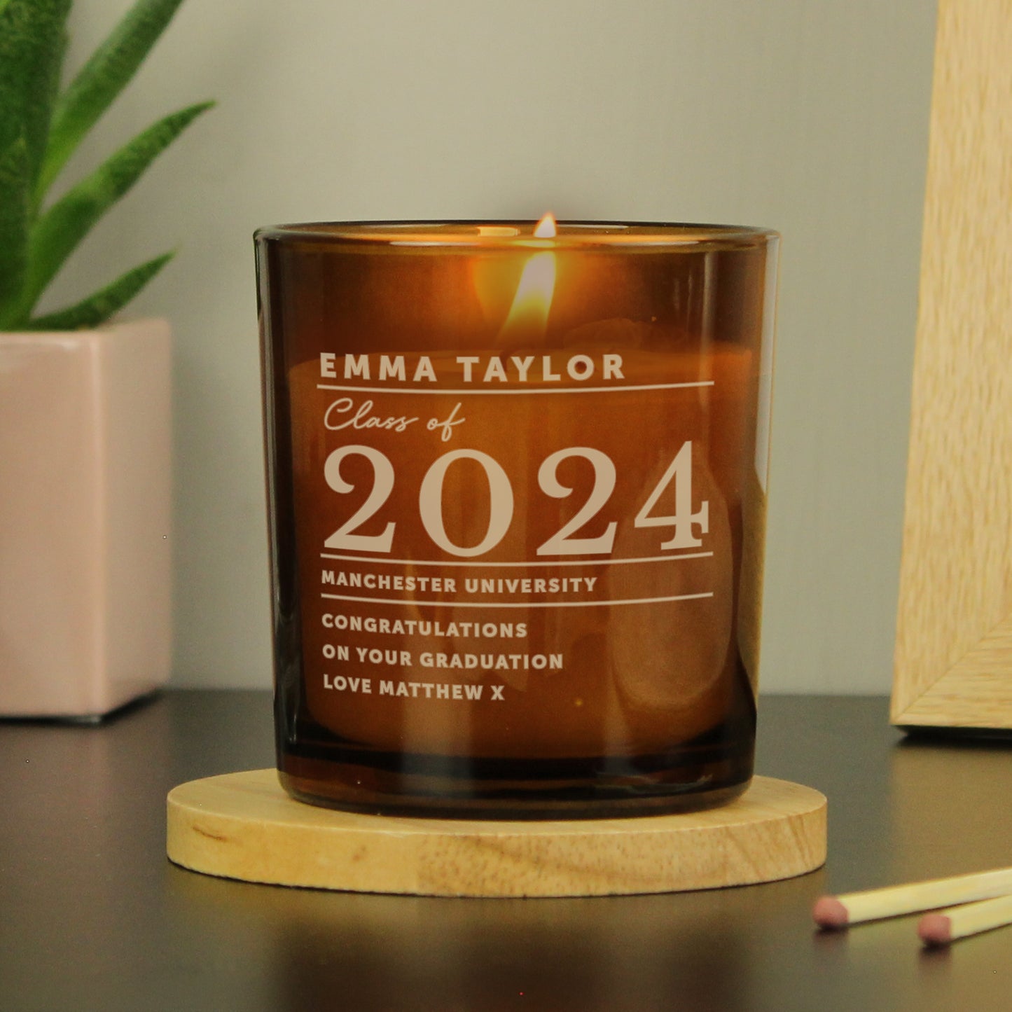 Personalised Graduation Amber Glass Candle