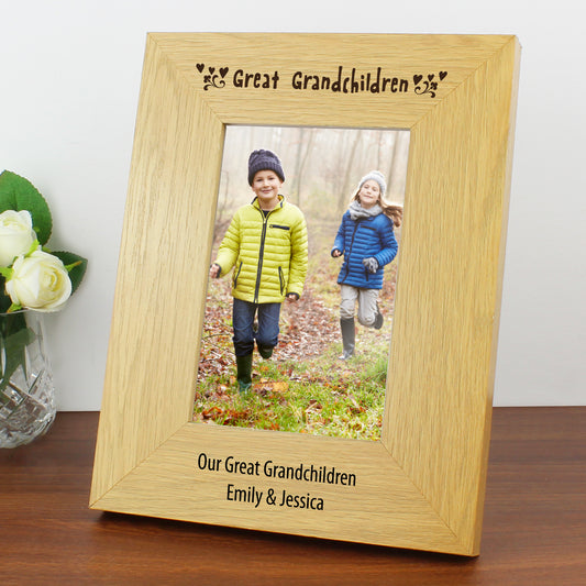 Personalised Great Grandchildren 6x4 Oak Finish Photo Frame