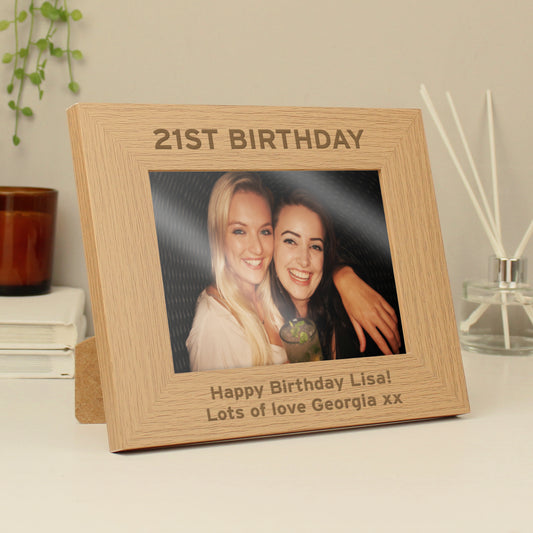 Personalised Bold Text 5x7 Landscape Oak Finish Photo Frame