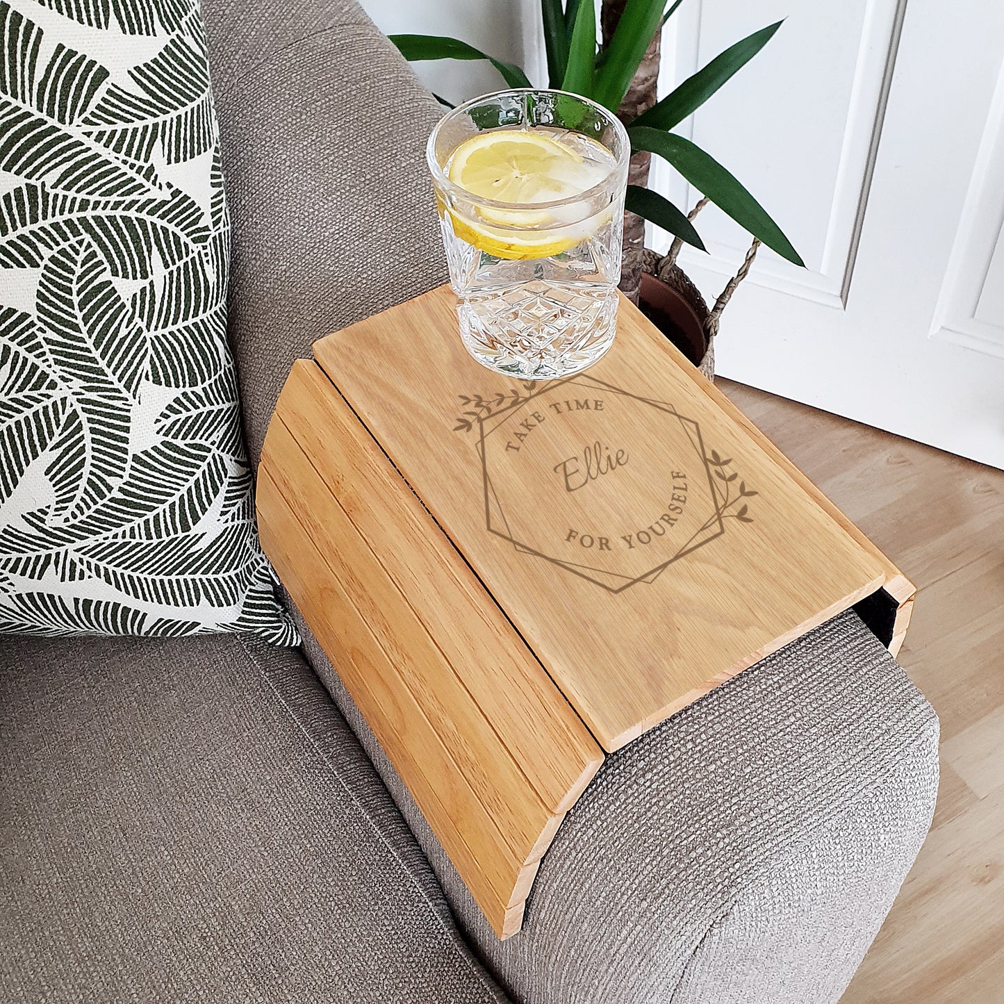 Personalised Take Time For Yourself Wooden Sofa Tray