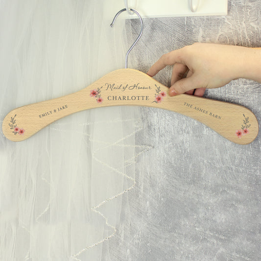 Personalised Pink Floral Wooden Hanger