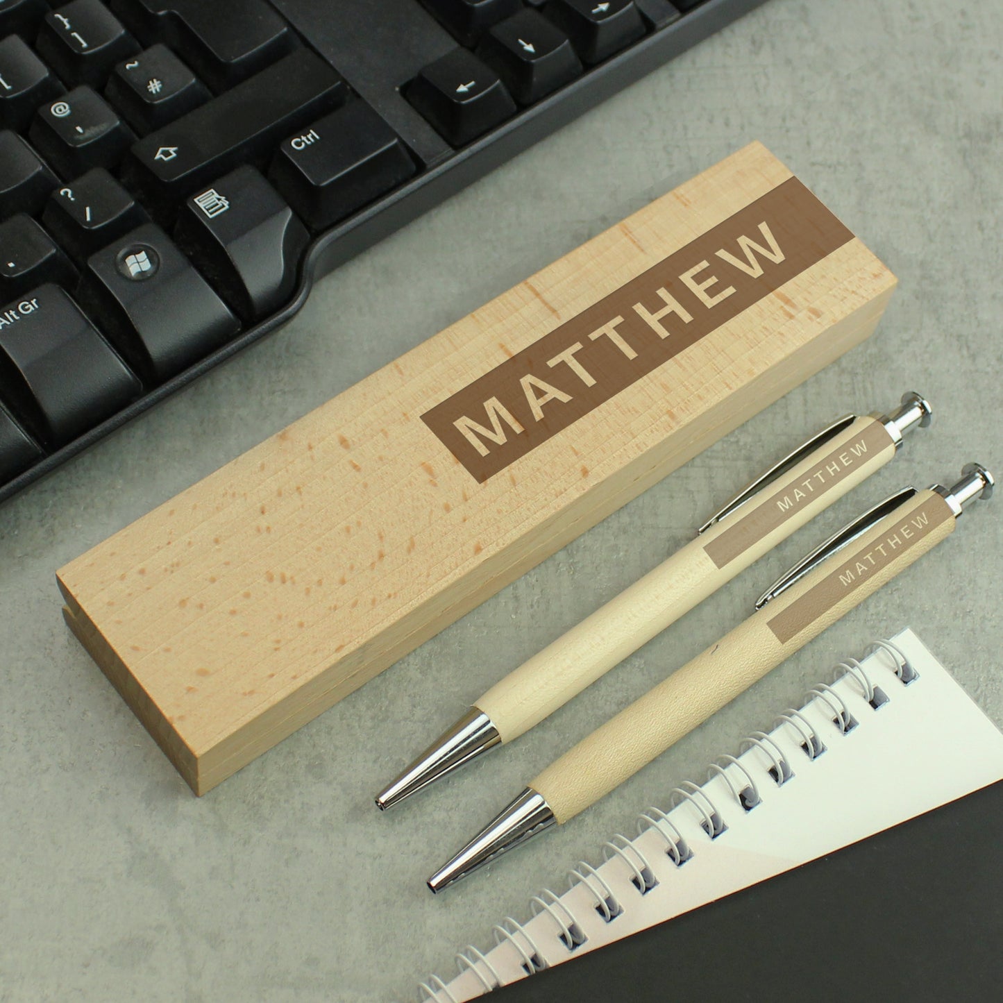 Personalised Name Only Wooden Pen and Pencil Set