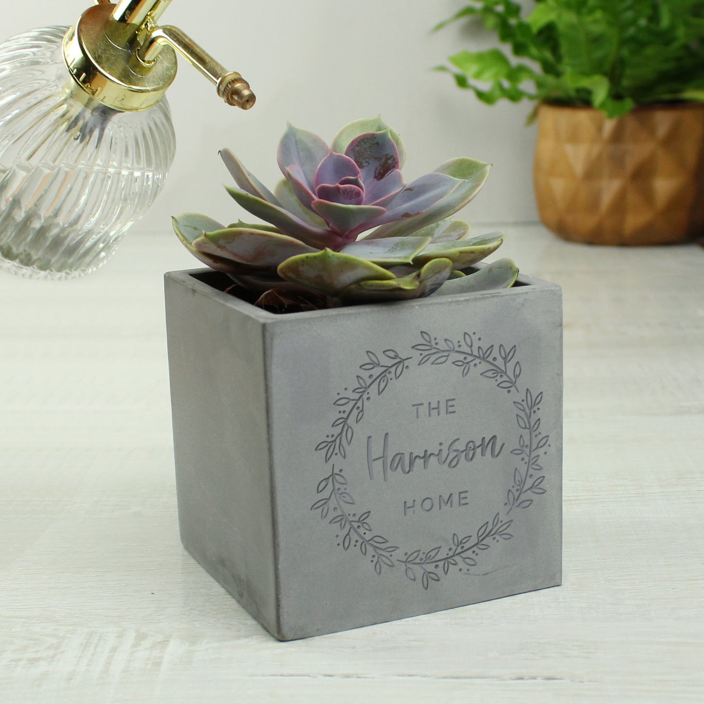 Personalised Floral Wreath Concrete Plant Pot