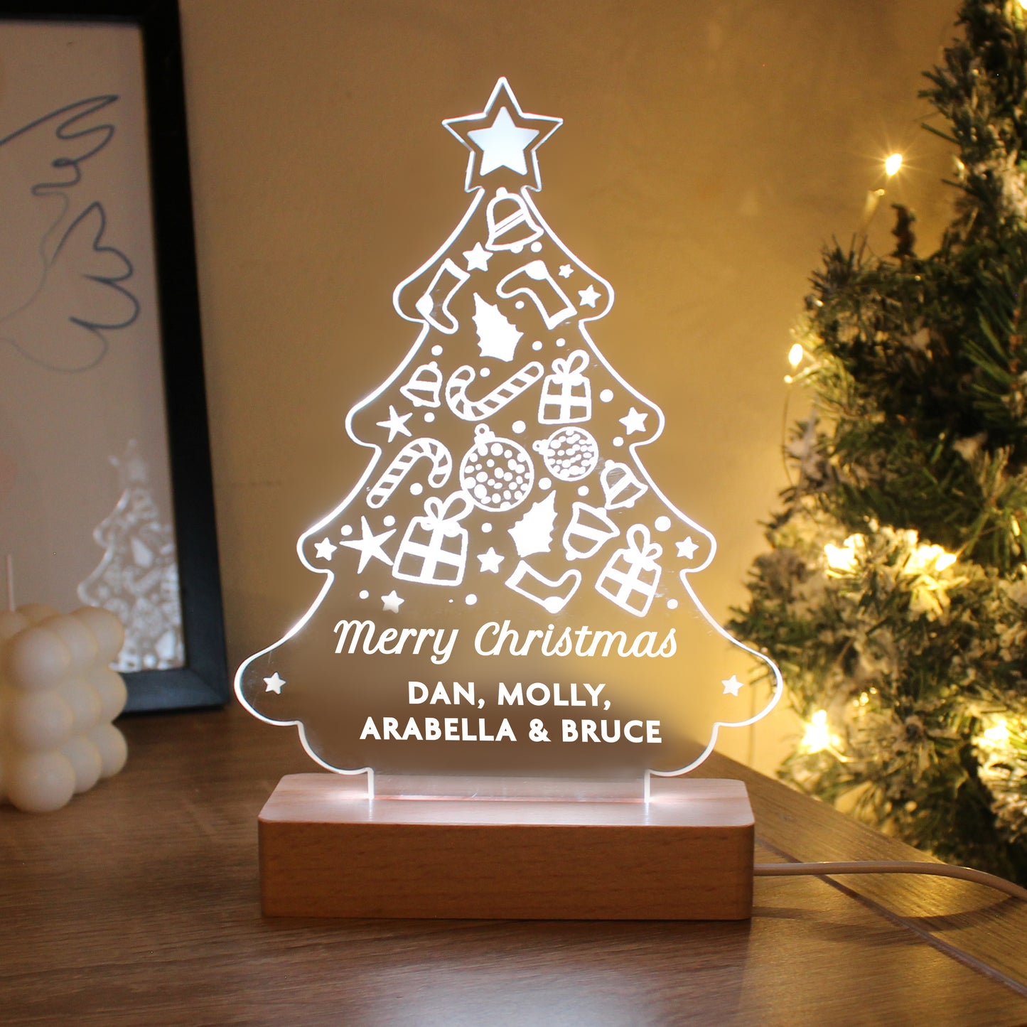 Personalised Christmas Tree Wooden Based LED Light