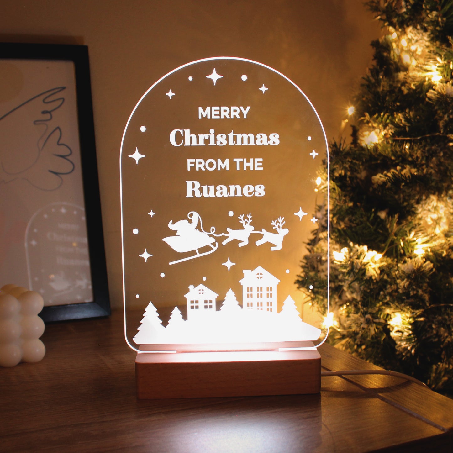 Personalised Christmas Wooden Based LED Light