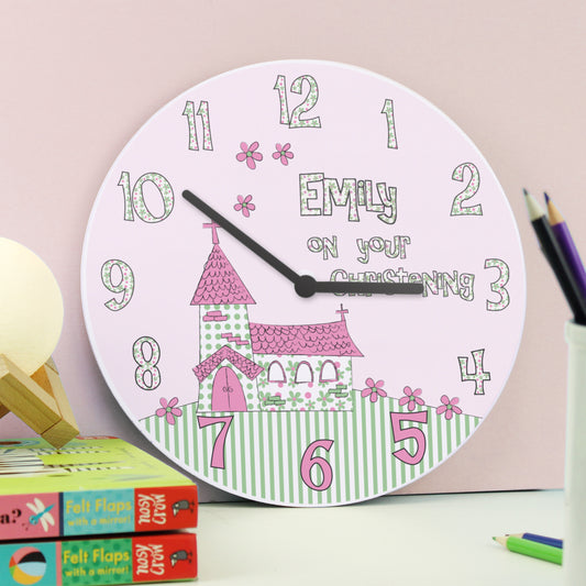 Personalised Whimsical Church Christening Clock