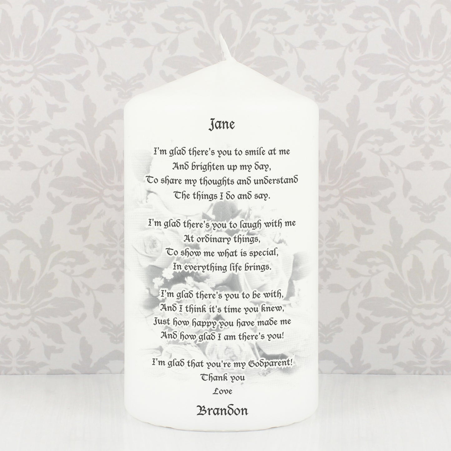 Personalised Godparent Pillar Candle