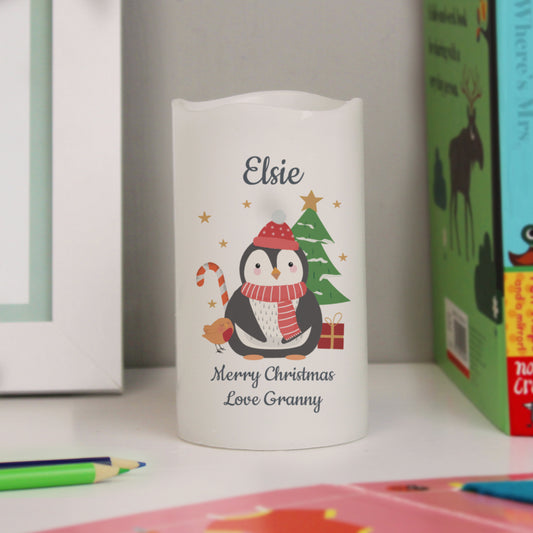 Personalised Penguin Christmas LED Candle