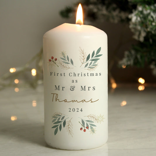 Personalised Christmas Foliage Pillar Candle