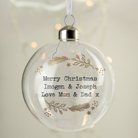 Personalised Gold Wreath Glass Bauble