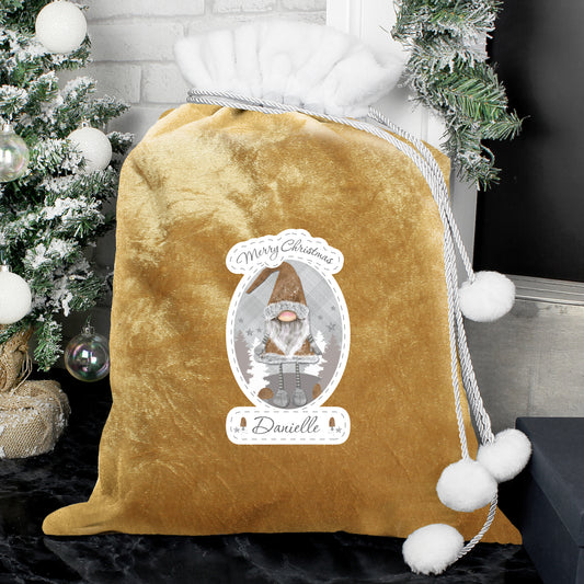 Personalised Gonk Luxury Pom Pom Gold Sack