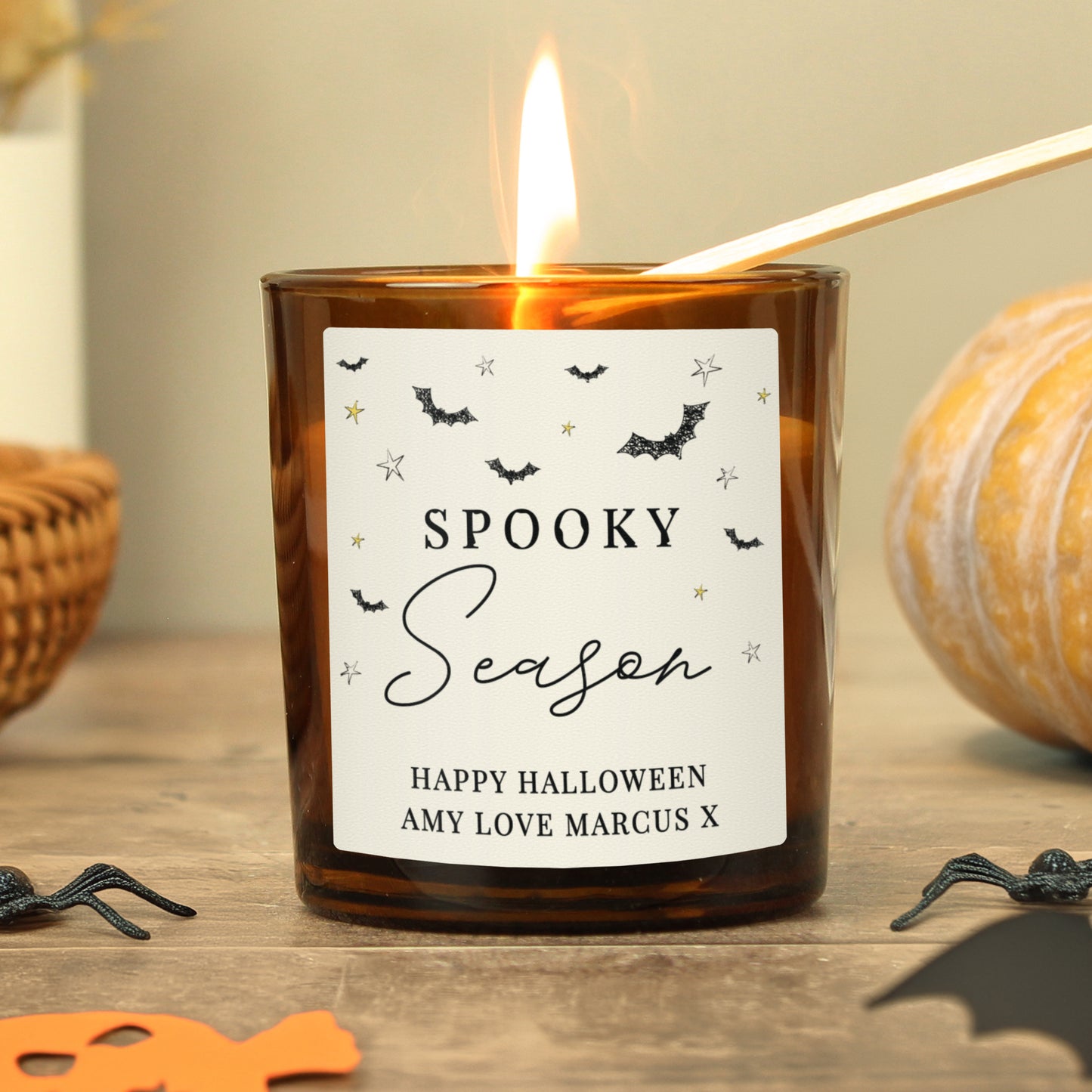 Personalised Spooky Amber Glass Candle