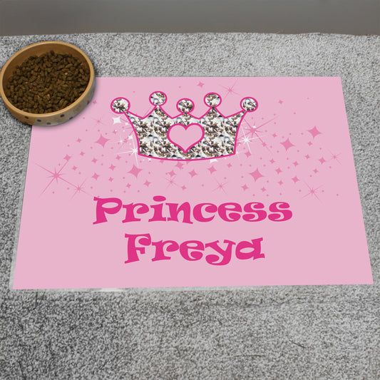 Personalised Pink Princess Pet Bowl Mat