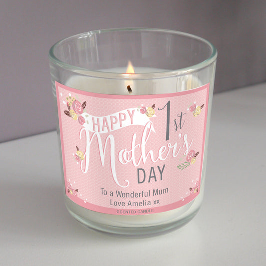 Personalised Floral Bouquet 1st Mothers Day Scented Jar Candle