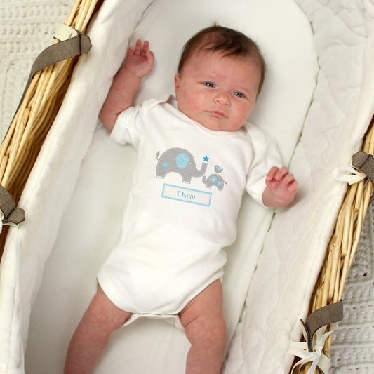 Personalised Blue Elephant 0-3 Months Baby Vest