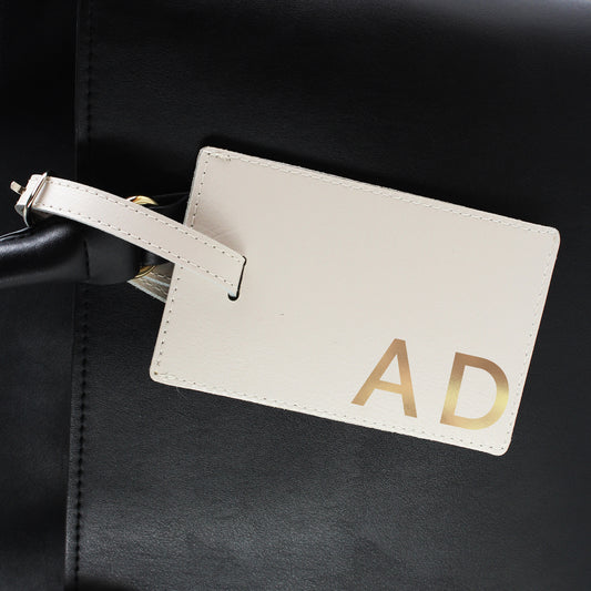 Personalised Gold Initials Cream Luggage Tag