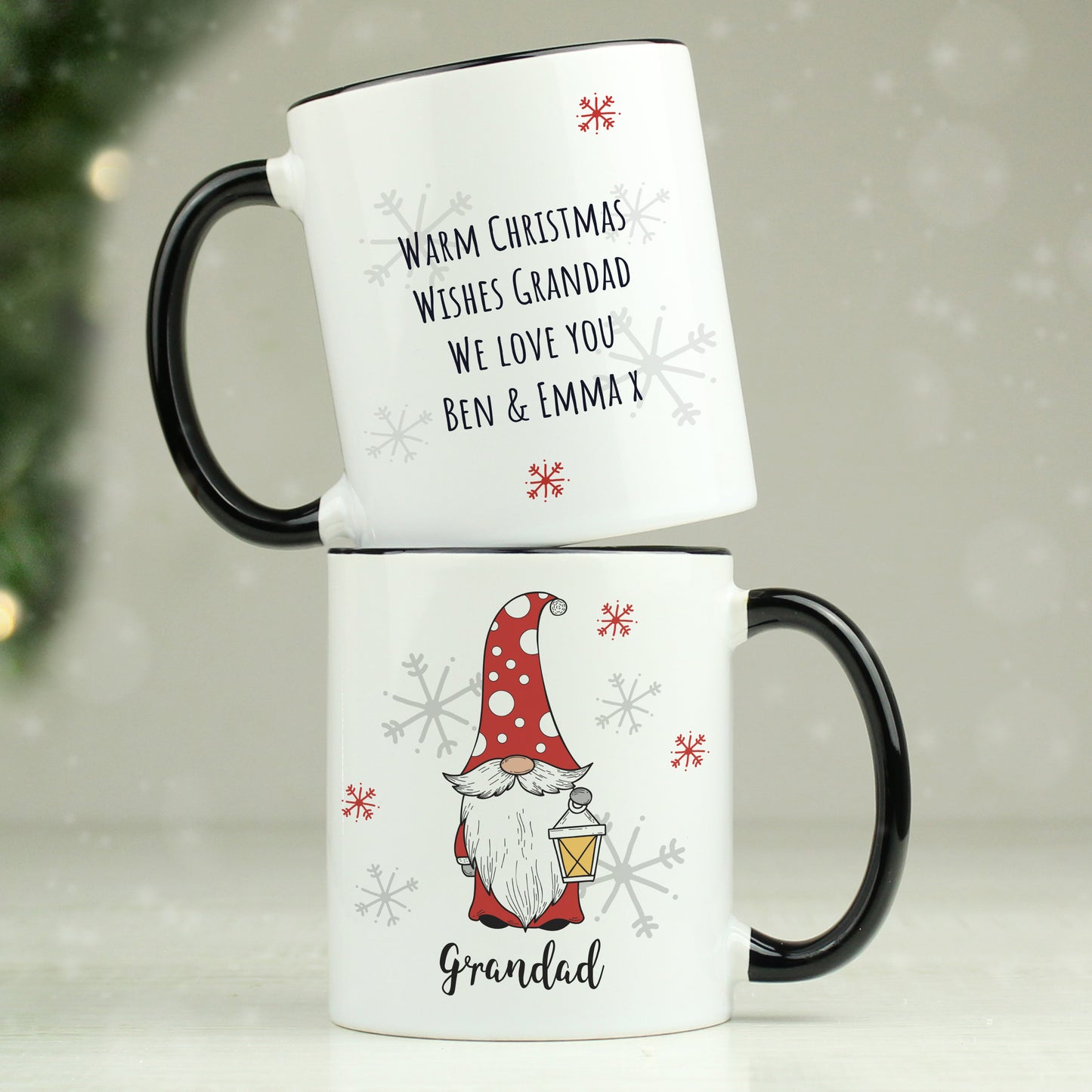 Personalised Gonk Family Black Handled Christmas Mug - Male