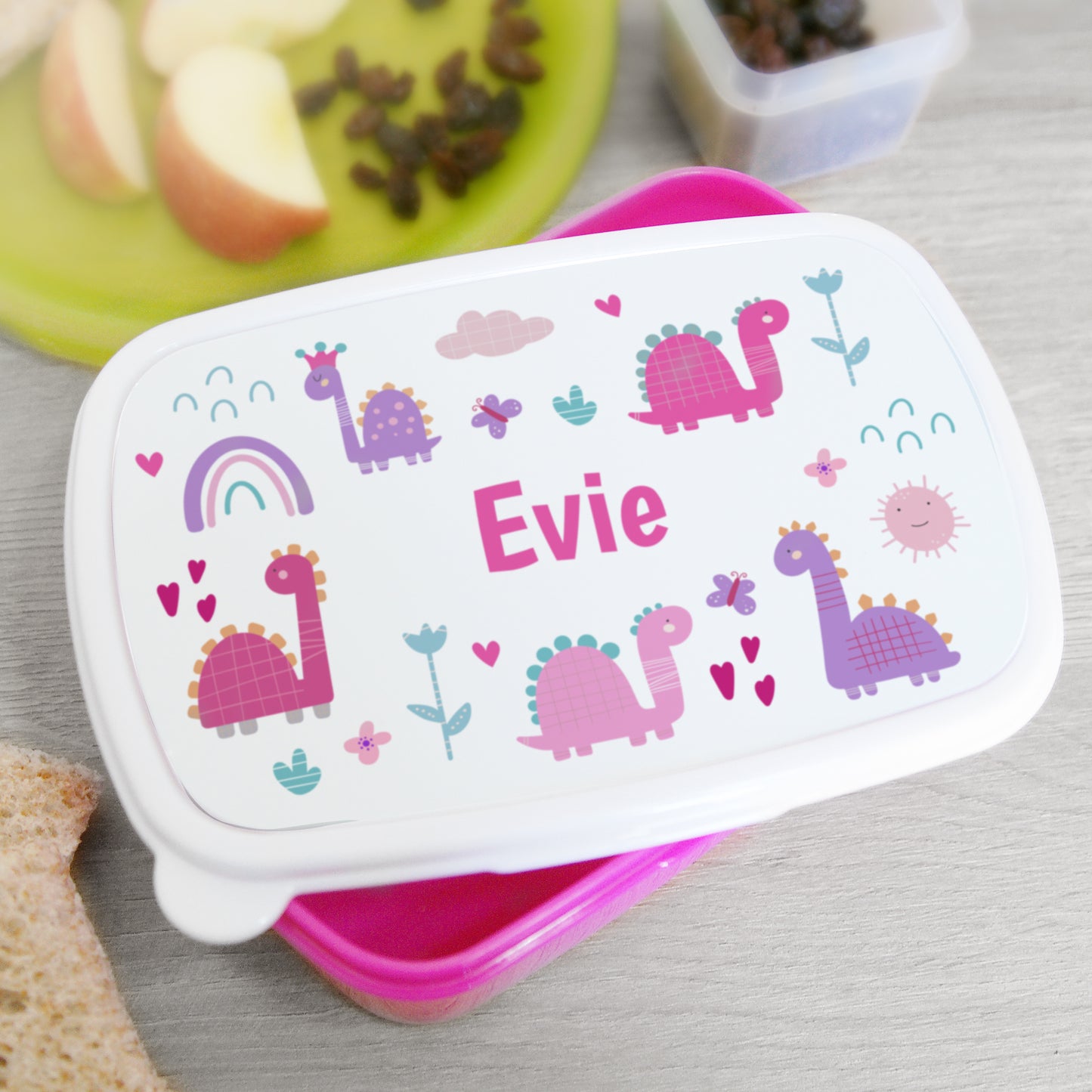 Personalised Girly Dinosaurs Name Only Pink Lunch Box