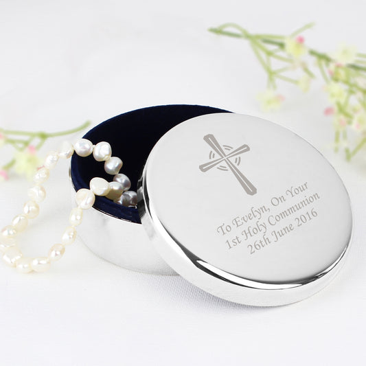 Personalised Silver Cross Trinket Box - Ideal For Rosary Beads