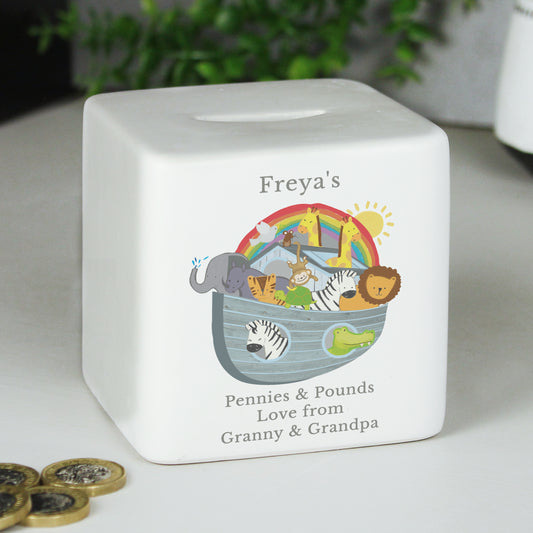 Personalised Noahs Ark Ceramic Square Money Box