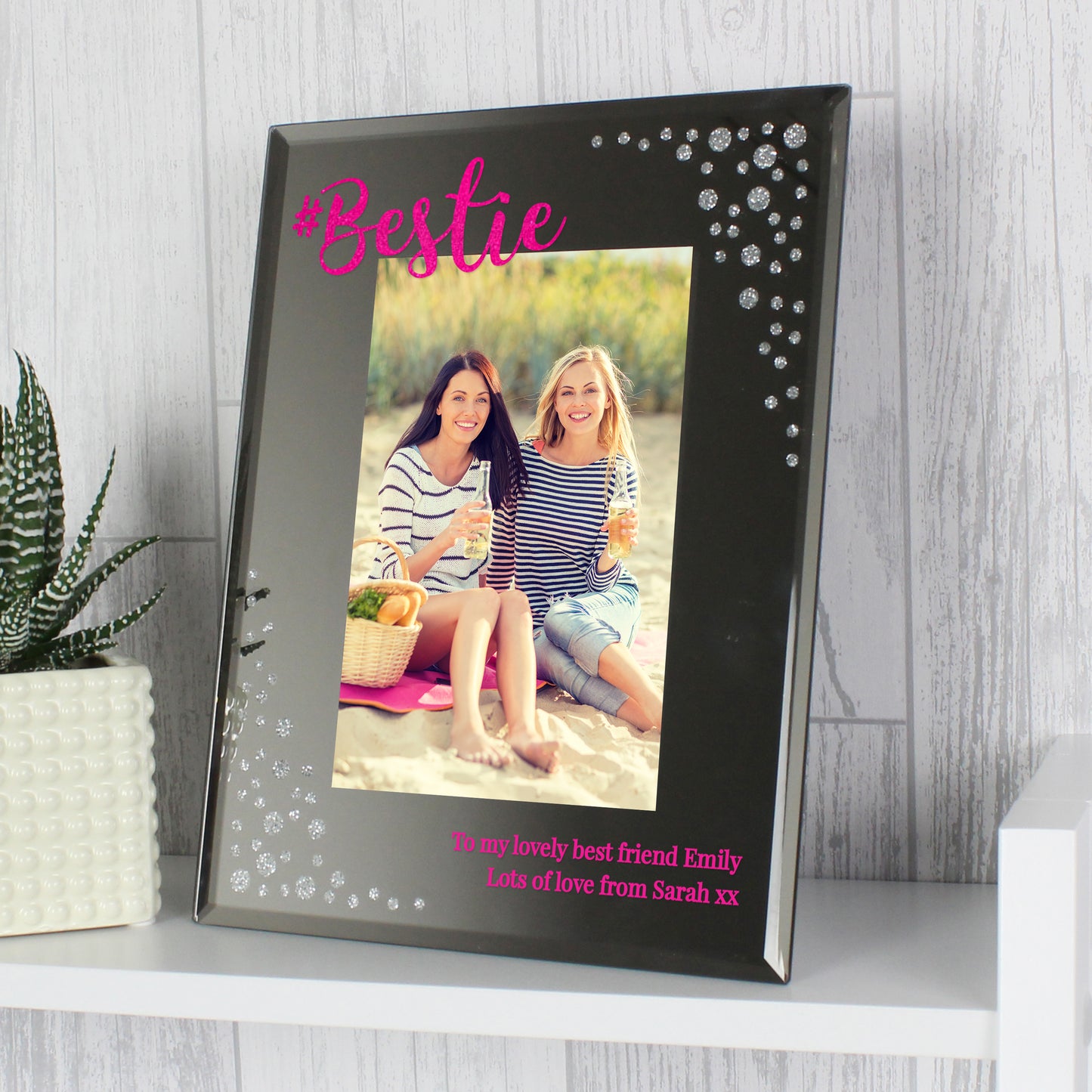 Personalised Bestie 6x4 Diamante Glass Photo Frame