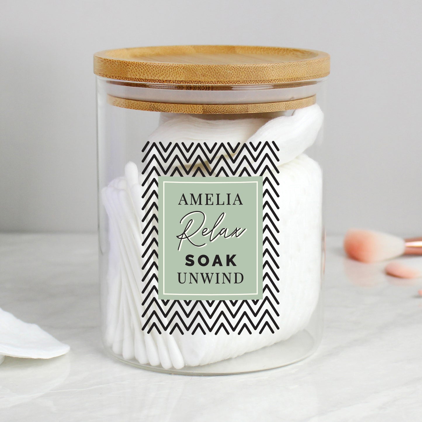 Personalised Free Text Glass Jar with Bamboo Lid