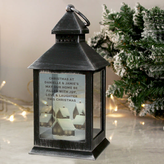 Personalised Christmas Town Black Lantern